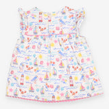 Summer Dress White with Ruffled Shoulders and Mult