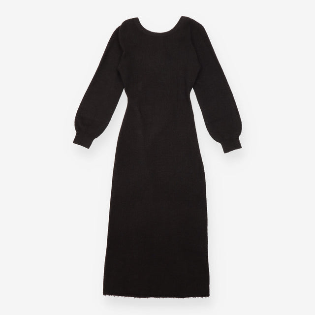 Maxi Dress Black Cosy Knit Twist Back