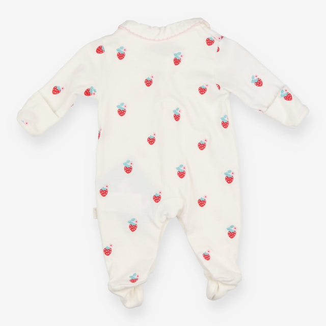 White Collared Strawberry Sleepsuit
