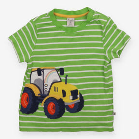 T-Shirt Green Striped Rainbow Tractor Applique