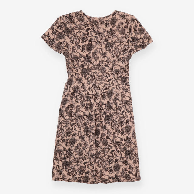 Blush and Black Botanical Print Fit and Flare Dres