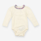 Cream LS bodysuit with floral collar