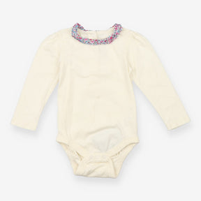 Cream LS bodysuit with floral collar