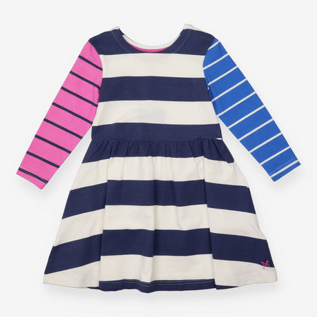 Dress long sleeve navy and white striped pink 