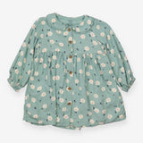 Dress Green Collared with Cream Flowers