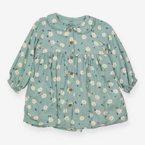 Dress Green Collared with Cream Flowers