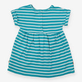 Dress Teal Stripe Orange Dinosaur Applique