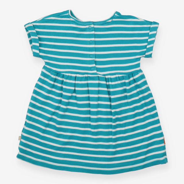 Dress Teal Stripe Orange Dinosaur Applique