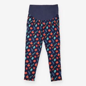 Trousers Navy Floral Print Over Bump Jersey Organi