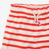 Pull on trousers white and red striped towelling