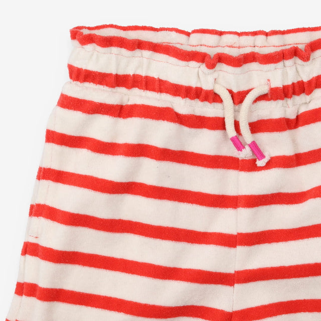 Pull on trousers white and red striped towelling