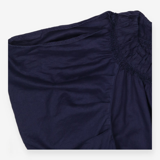Navy Cotton Cold Shoulder Button Front