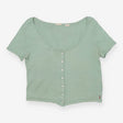 Top Short Sleeve Green Ribbed Pointelle Cropped