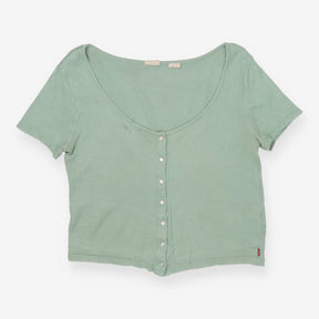 Top Short Sleeve Green Ribbed Pointelle Cropped