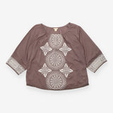 Embroidered Cotton Boho Blouse Charcoal Brown
