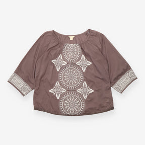 Embroidered Cotton Boho Blouse Charcoal Brown