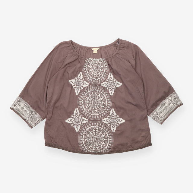 Embroidered Cotton Boho Blouse Charcoal Brown