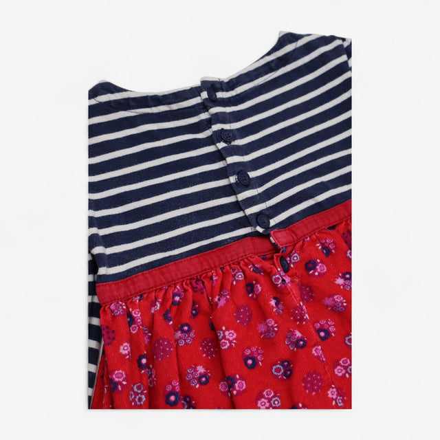 Dress Navy Striped with Cord Floral Skirt