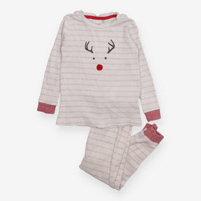 Pyjamas White and Grey Stripe Rudolph Nose