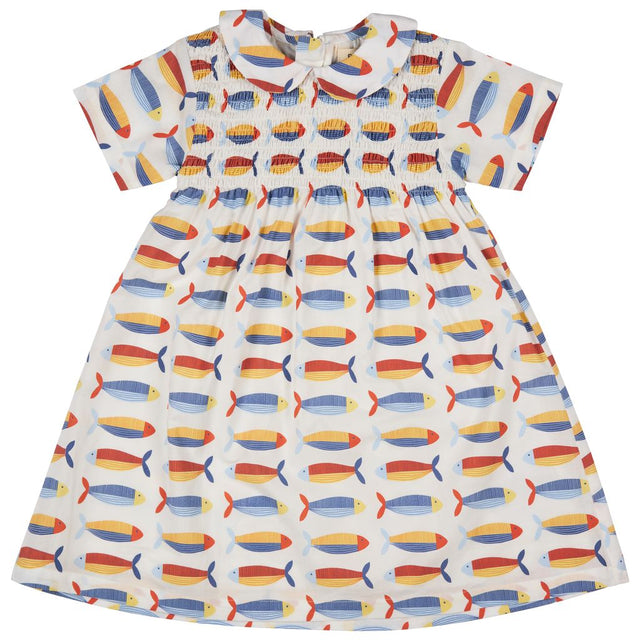 Smock Peter Pan collar dress - sardines Print