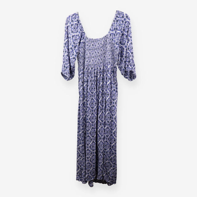 Maxi Dress Blue White Shirred Maternity
