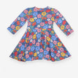 Dress Jersey Skater blue large flowers LS