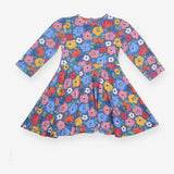 Dress Jersey Skater blue large flowers LS