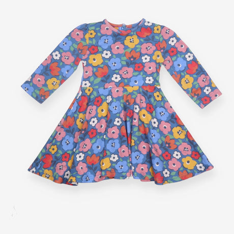Dress Jersey Skater blue large flowers LS