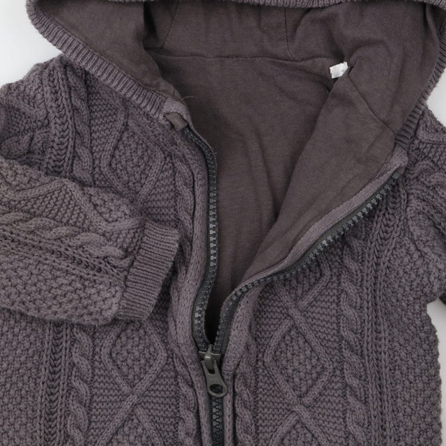 Zip Up Hoodie Grey Cable Knit