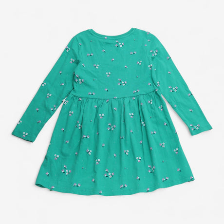 Dress Long Sleeve Jersey Green with Purple Flowers