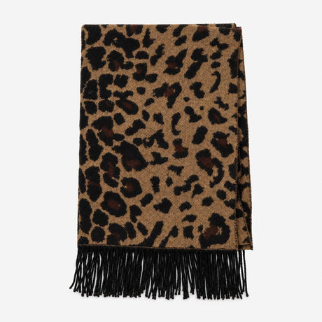 Scarf Animal Print Fringed Brown