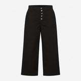 Black Cotton Stretch Wide Leg Button Fly Trousers