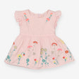 Dress pink frill sleeves embroidery flowers