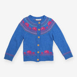 Cardigan blue pink fairisle elephants wood buttons