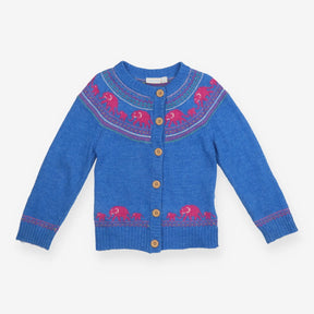 Cardigan blue pink fairisle elephants wood buttons