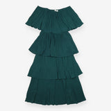 St Frock Emerald Green Pleated Tiered Off Shoulder