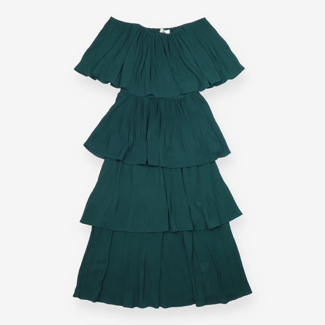 St Frock Emerald Green Pleated Tiered Off Shoulder