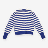 Blue and Cream Striped Crew Neck Cardigan