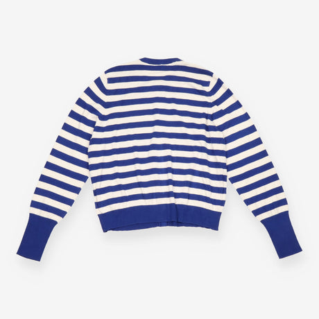 Blue and Cream Striped Crew Neck Cardigan