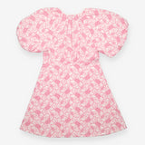 White and Pink Embroidered Floral Puff Sleeve Mini