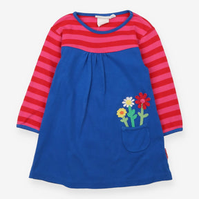Long sleeve jersey dress pink striped and blue wit
