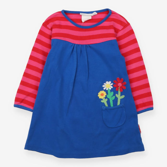 Long sleeve jersey dress pink striped and blue wit