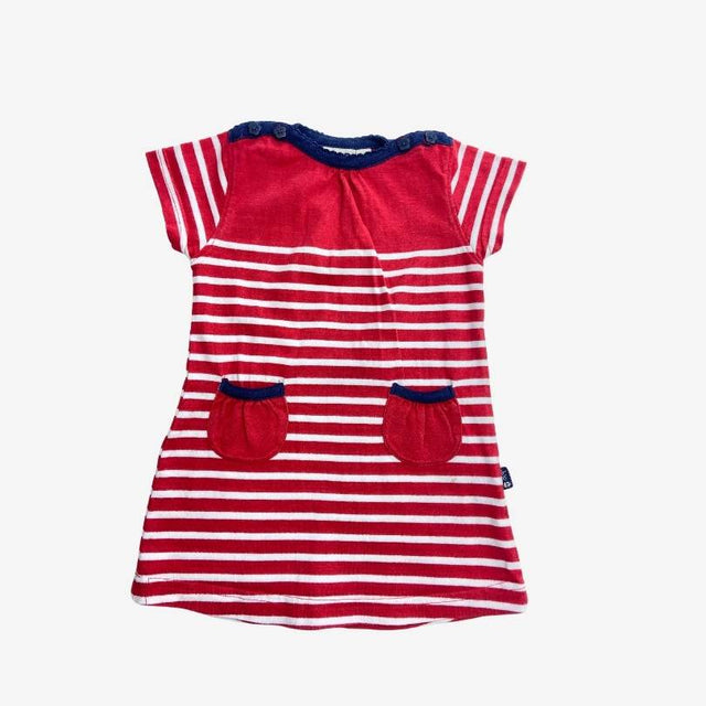 Red & White Striped Blue Collared SS Dress