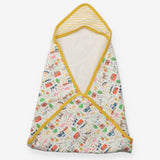 Hooded Blanker Farm Print Yellow Edge