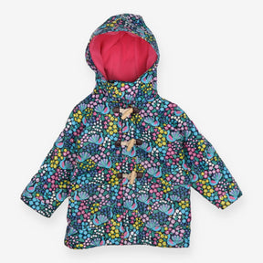 Raincoat Duffle Black with Peacocks and Flowers