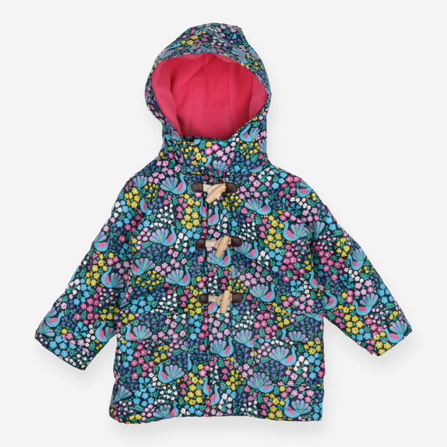 Raincoat Duffle Black with Peacocks and Flowers