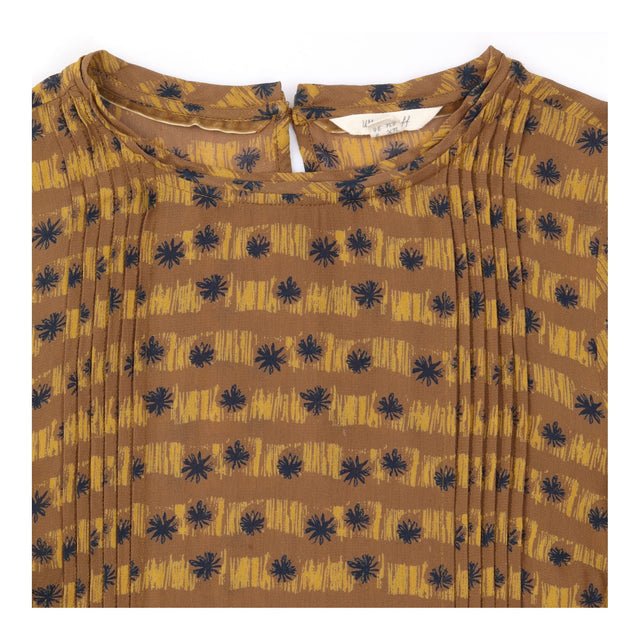 Brown Ochre Patterned 100% Viscose Long Sleeve Top
