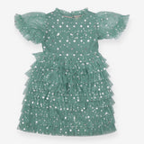 Party Dress Green Tuelle Silver Stars