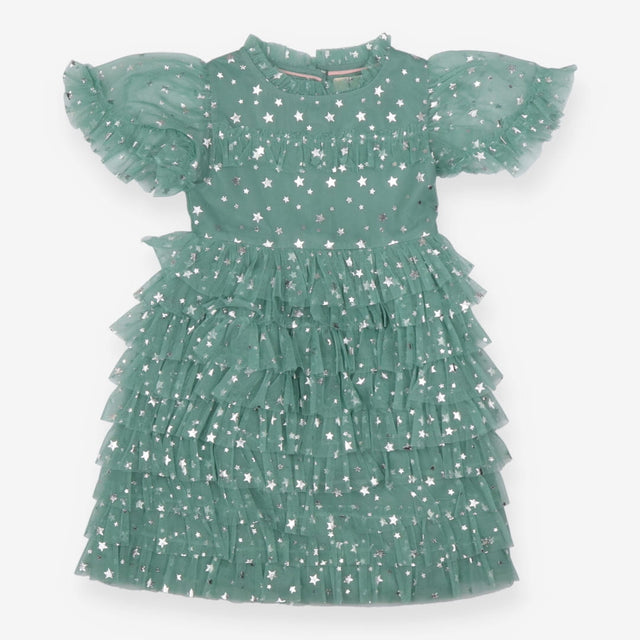 Party Dress Green Tuelle Silver Stars