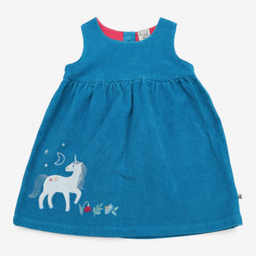 Dress blue corduroy pinafore unicorn